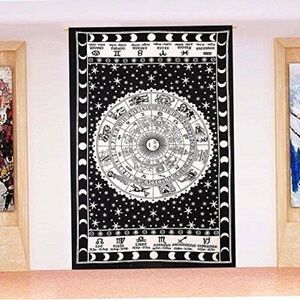 New Zodiac Tapestry Wall Astrological Gold Black